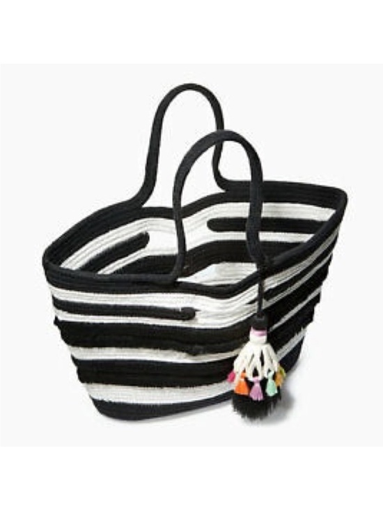 STELLA & DOT FOR Anthropologie Black & White Taj Tassel Tote - Picture 5 of 14
